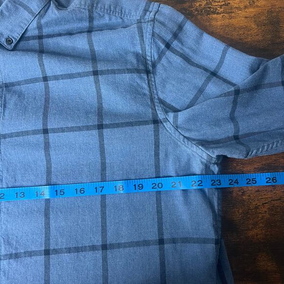 Banana Republic Luxe Flannel Camden Fit Blue Plaid Long Sleeve Men L Button Down - Picture 11 of 12